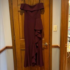 Betsy & Adam Off-the-Shoulder Burgundy Dress